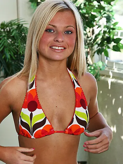 Petite blond babe Tatiana Luxe with tiny tits and smooth snatch