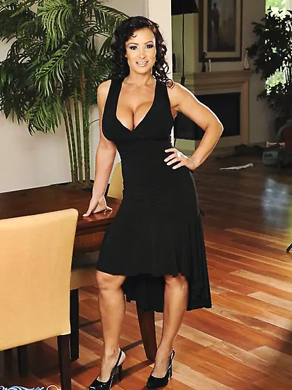 Lecherous brunette Lisa Ann strips her black evening gown and sh