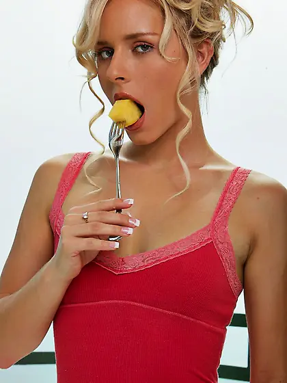 Slender blonde cutie Kara Duhe likes to dine on the balcony comp