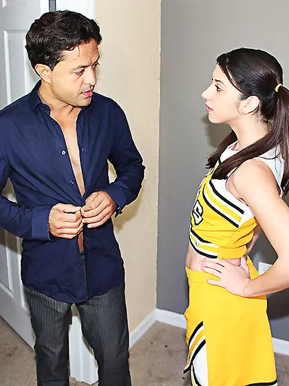 Hot brunette cheerleader sucks