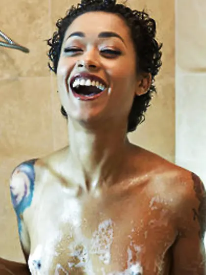 Joyful Ebony teen invites her girlfriend to have lesbian fun in