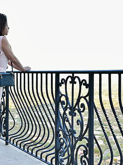 Busty brunette model with a trimmed pussy