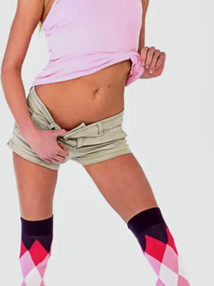 Blonde beauty pink thongs