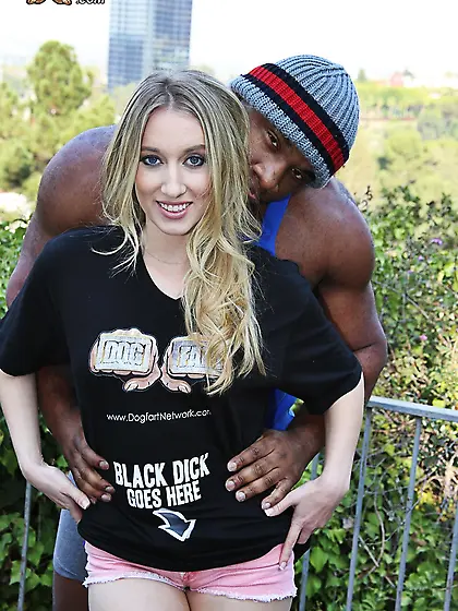 Elated blonde whore with tiny tits willingly takes immense black