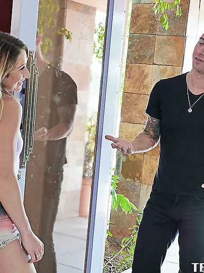 Slim blonde teen puts