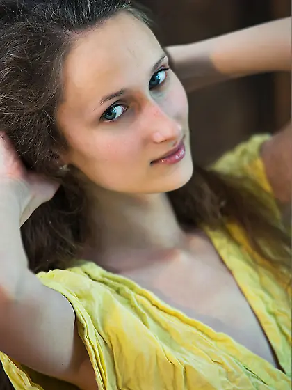 Passionate pale brunette Irene exposes her nude body as well as