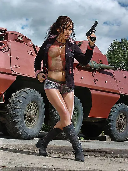 Awesomely sexy army babe Kobe Kaige displays her wet giant tits