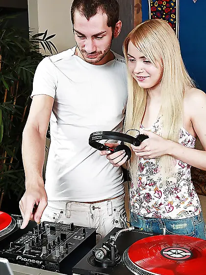 DJ and blonde friend with adorable face create anal mix on the c