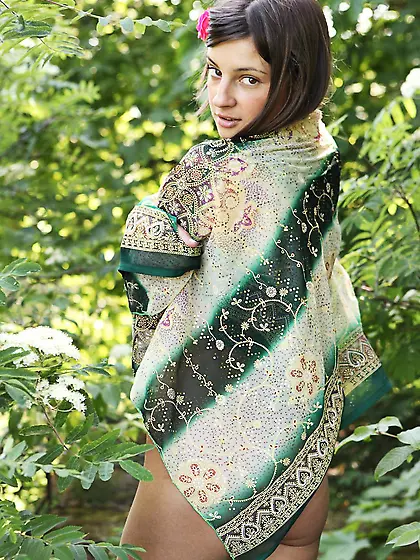 Lithe beautiful teen girl Melena A poses nude outside and wants