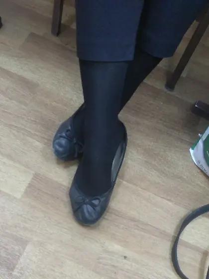 College candid ballet flats dangle feet