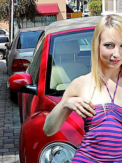 Slim tight pussy blonde Ashley Jane gets completely naked in the