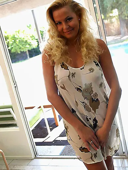 Charming fair haired milf Jacy Andrews gives POV blowjob and dem