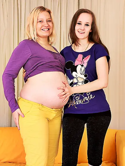 Skinny brunette pregnant blonde