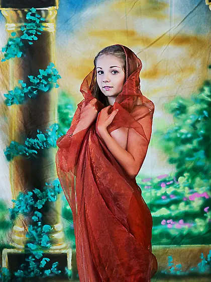 Cutie red shawl poses