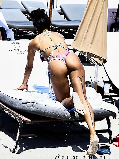 Karrueche Tran Thong Bikini On The Beach In Miami