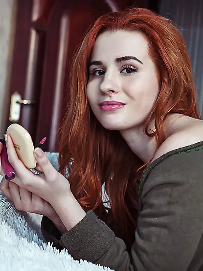 Angelic redhead olive colored