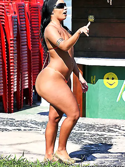 Monica Santhiago takes her sexy orange lingerie and jumps on her