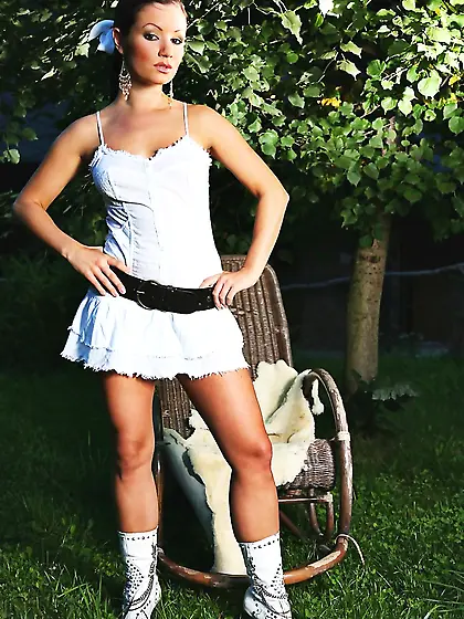 Hot busty blonde babe Jana Mrazkova strips her mini skirt and sh